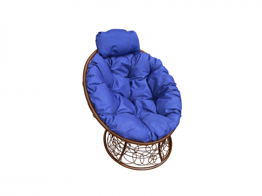 Кресло Папасан мини с ротангом синяя подушка