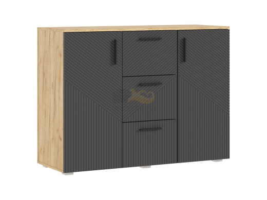 Комод 3 ящика 2 двери (1200) Сильвия Браш Графит, Дуб Крафт