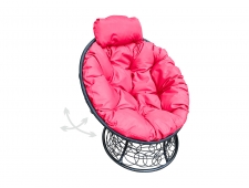 Кресло Папасан мини пружинка с ротангом розовая подушка