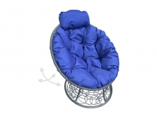 Кресло Папасан мини пружинка с ротангом синяя подушка